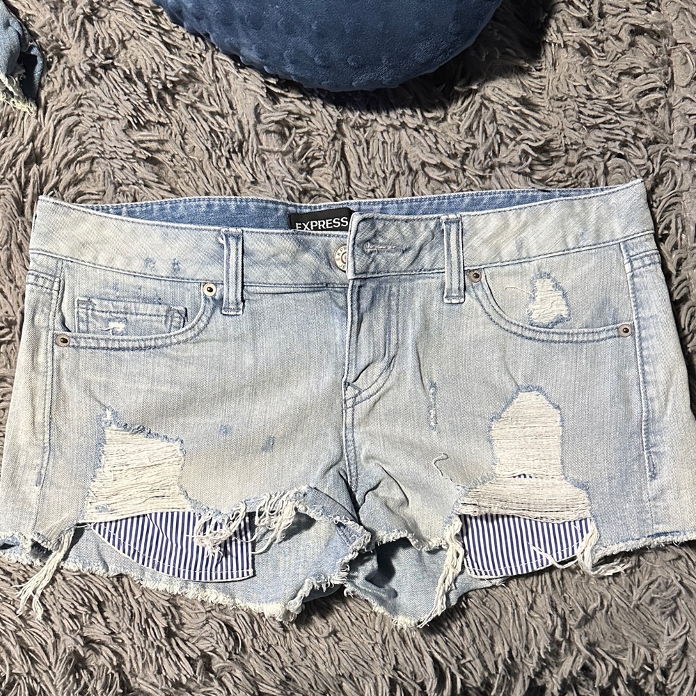 Express Faded Blue Ripped Jean Shorts